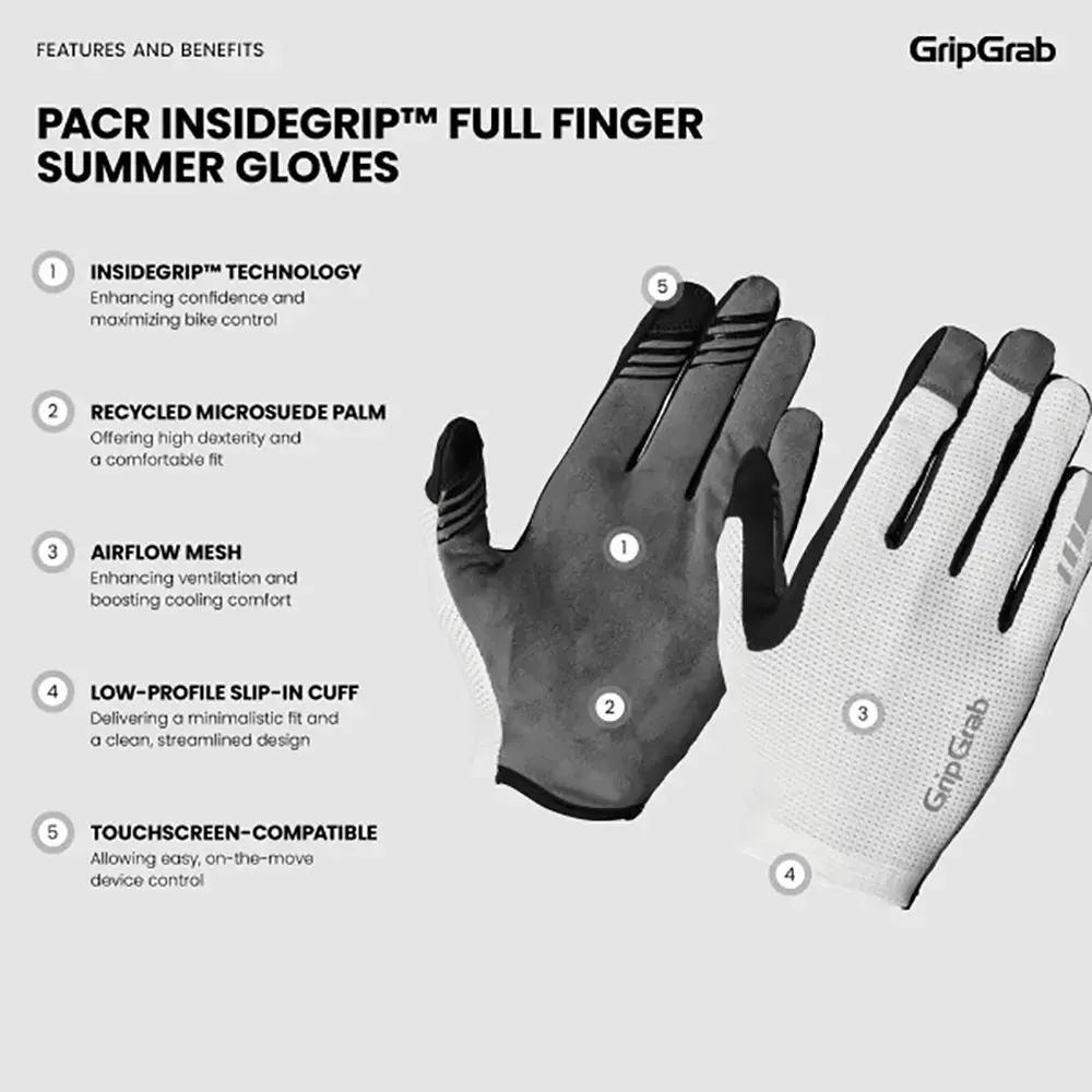 GripGrab PACR InsideGrip MTB Zomer Fietshandschoenen Lange Vingers Wit