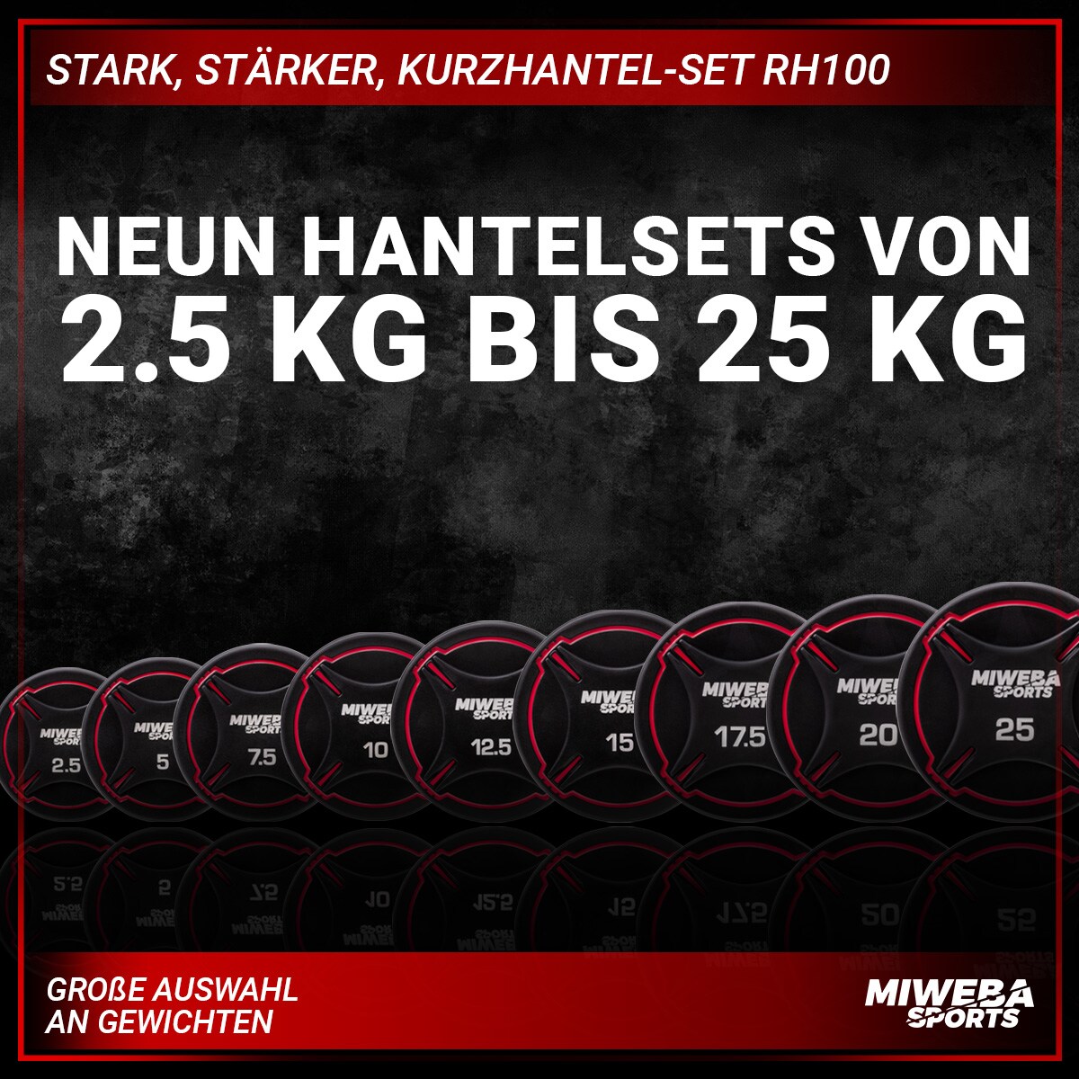 Miweba Sports Kurzhantel-Set RH100, Stahl-Hantelset, 2,5-25 kg, PEV-Ummantelung, bodenschonend (2x 2,5 Kg)