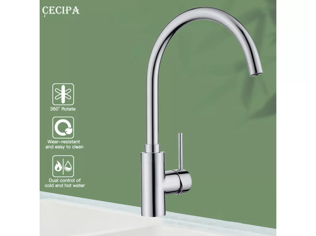 Cecipa max Mitigeur de Cuisine Monocommande Chrome, Robinet Évier en Acier Inox , Robinetterie Rotatif à 360°,EU Modèle
