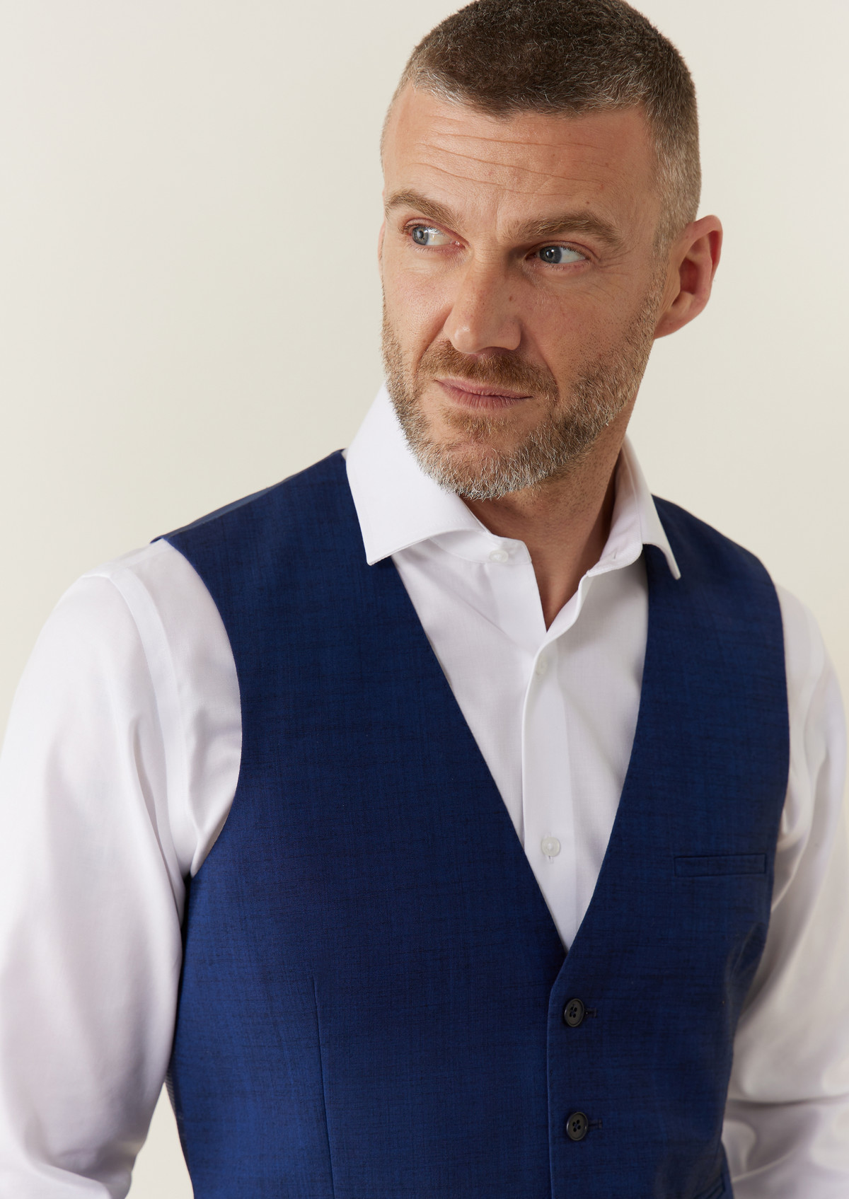 Gilet de costume en laine et coton stretch unis bleu indigo