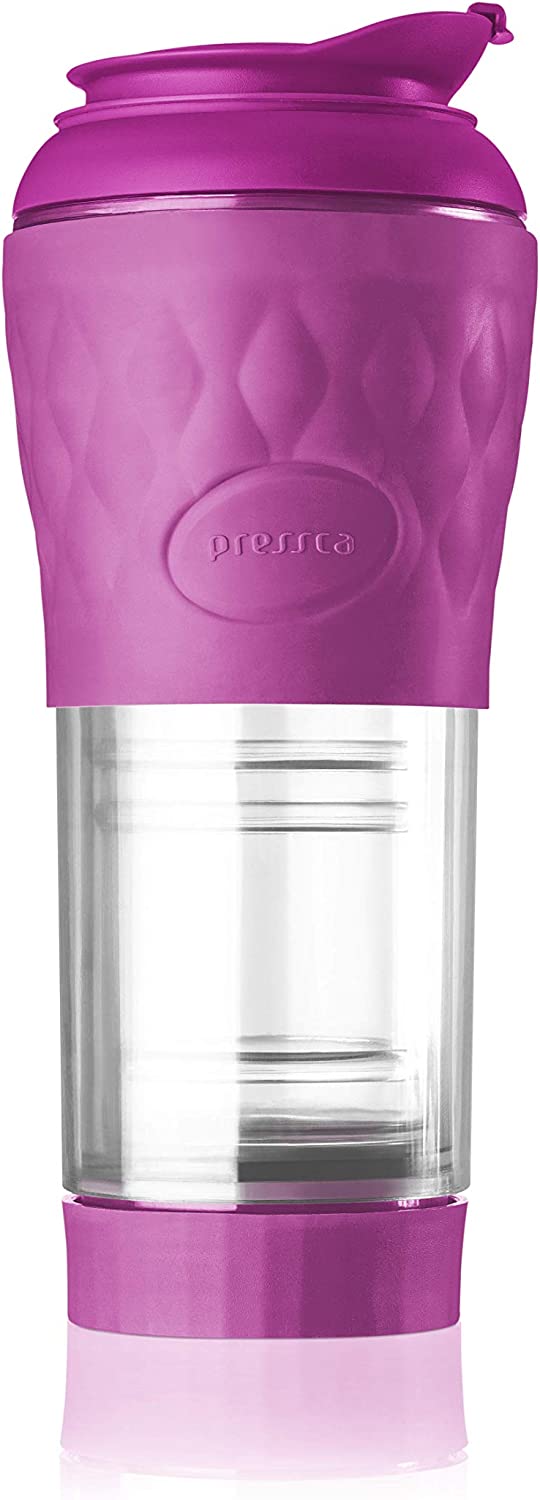Cafeteira Port&aacute;til Pressca 350 ml, com isolamento t&eacute;rmico. Filtro reutiliz&aacute;vel de inox. Infusora de ch&aacute; manual. Livre de BPA. 22 cm de altura.
