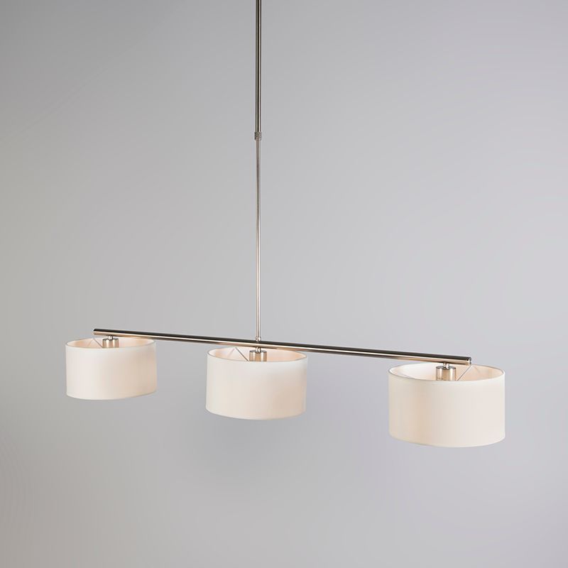 Moderne hanglamp staal met witte kappen 3-lichts - VT