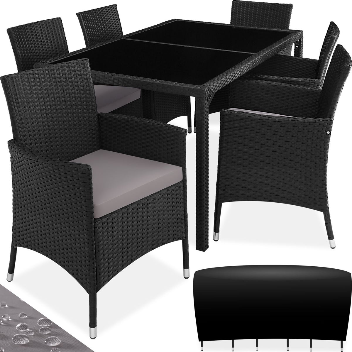 tectake Lissabon rotan zitset voor 6 personen inclusief beschermhoes