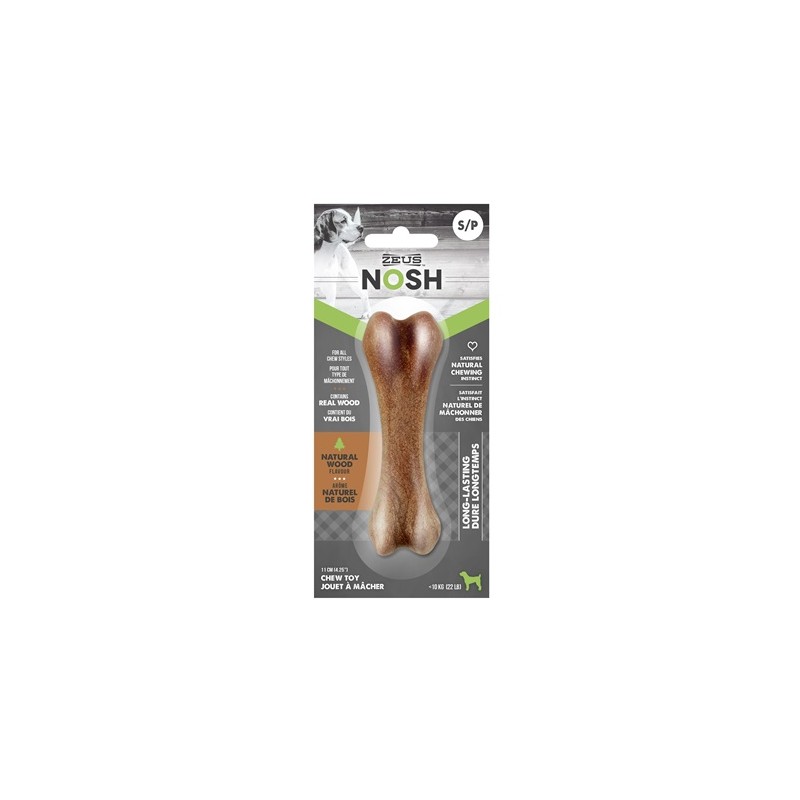 Brinquedo para mastigar Zeus Nosh Wood para cães, em formato de osso, feito de nylon e madeira, 15 cm