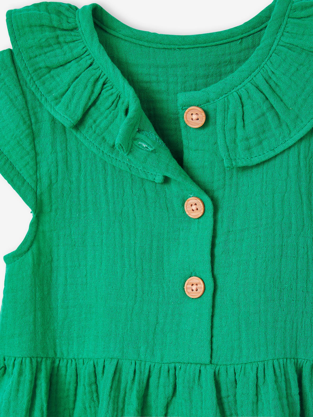 Vestido laranja para bebê com gola de chiffon de algodão