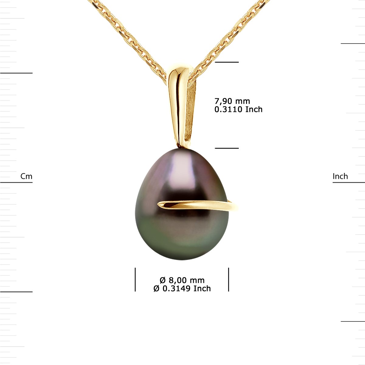 Pendentif Bélière avec Retour Or Jaune et Véritable Perle de Culture de Tahiti Poire 8-9 mm