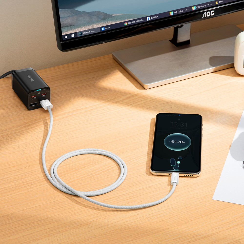 (1m) 100W Dynamic USB auf USB C Nylon Ladekabel Fast Charging Datenkabel - Grau