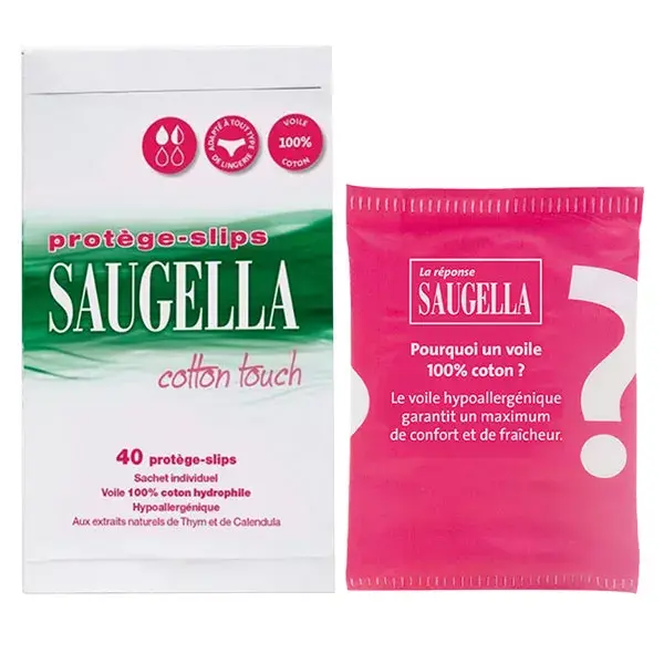 Protetores diários Saugella Cotton Touch, 40 sachês individuais.
