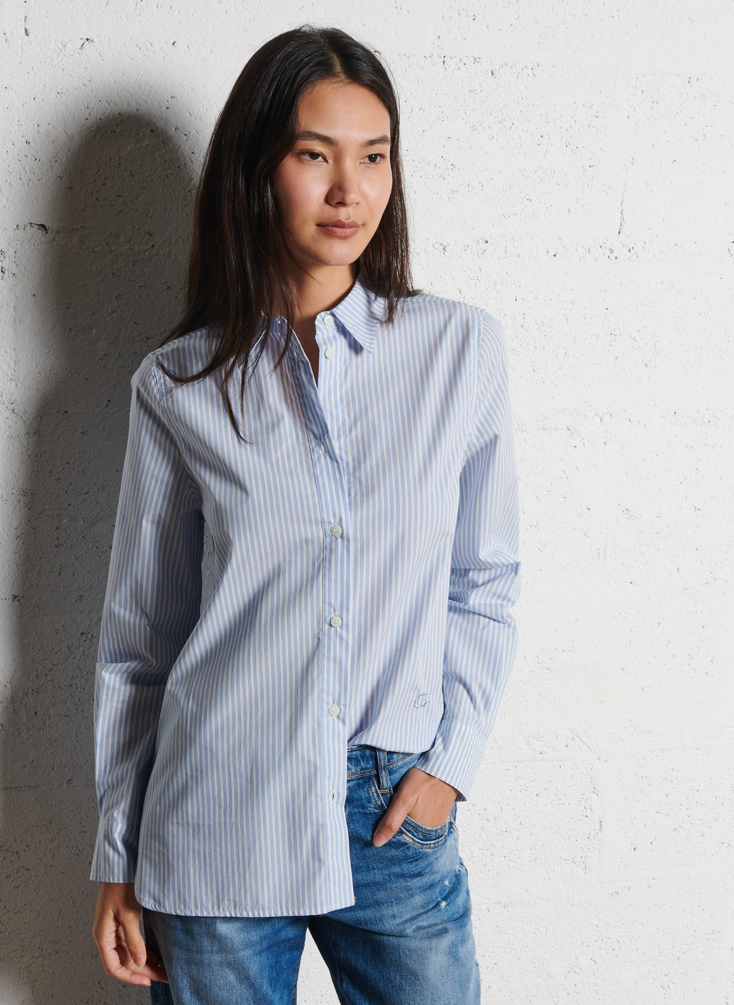 JAMAY - Chemise col classique rayée en coton | Blanc