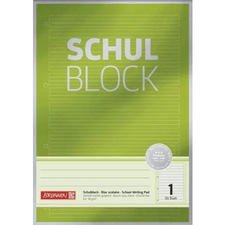 BRUNNEN Schulblock A4 Premium 50 Blatt, gelocht, Lineatur 1