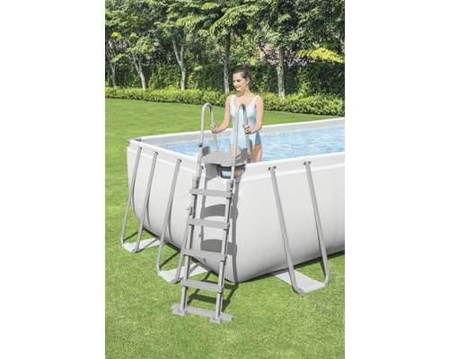 Bovengronds zwembadframe zwembadset Bestway Power Steel™ rechthoekig 640x274x132 cm incl. zandfiltersysteem grijs