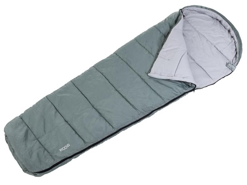 KOOR Schlafsack, Schlafsackeinlage und Reisekissen Set Grau 3-teiliges Set für Schlafkomfort unter freiem Himmel