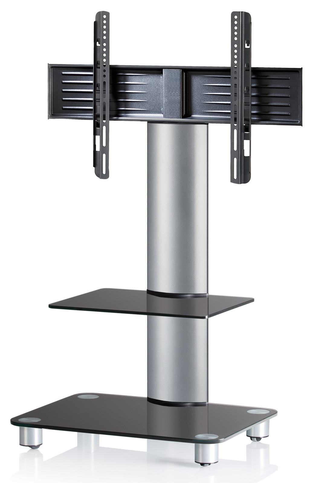 TV-Rack - silber - Schwarzglas - mit Zwischenboden - für 32-70 Zoll - 60 cm breit