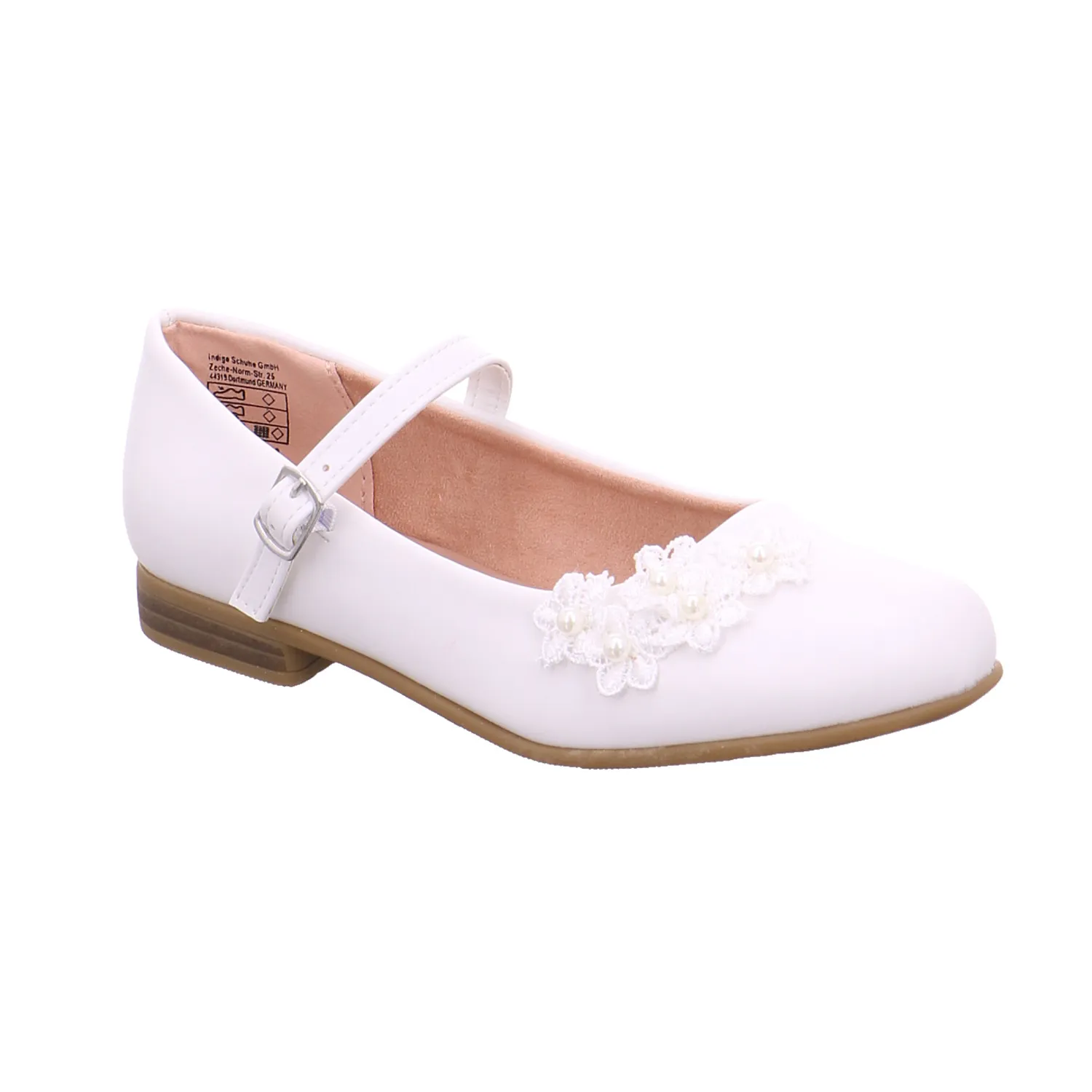 INDIGO Mädchen-Ballerina Weiss Lederimitat  Festlicher Sommerschuh