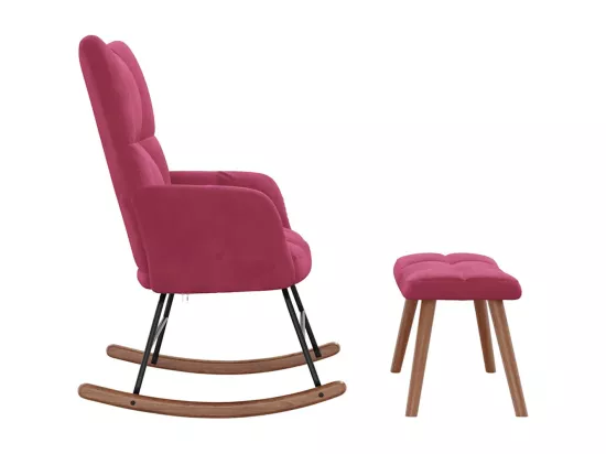 Chaise à bascule avec repose-pied Rouge bordeaux Velours