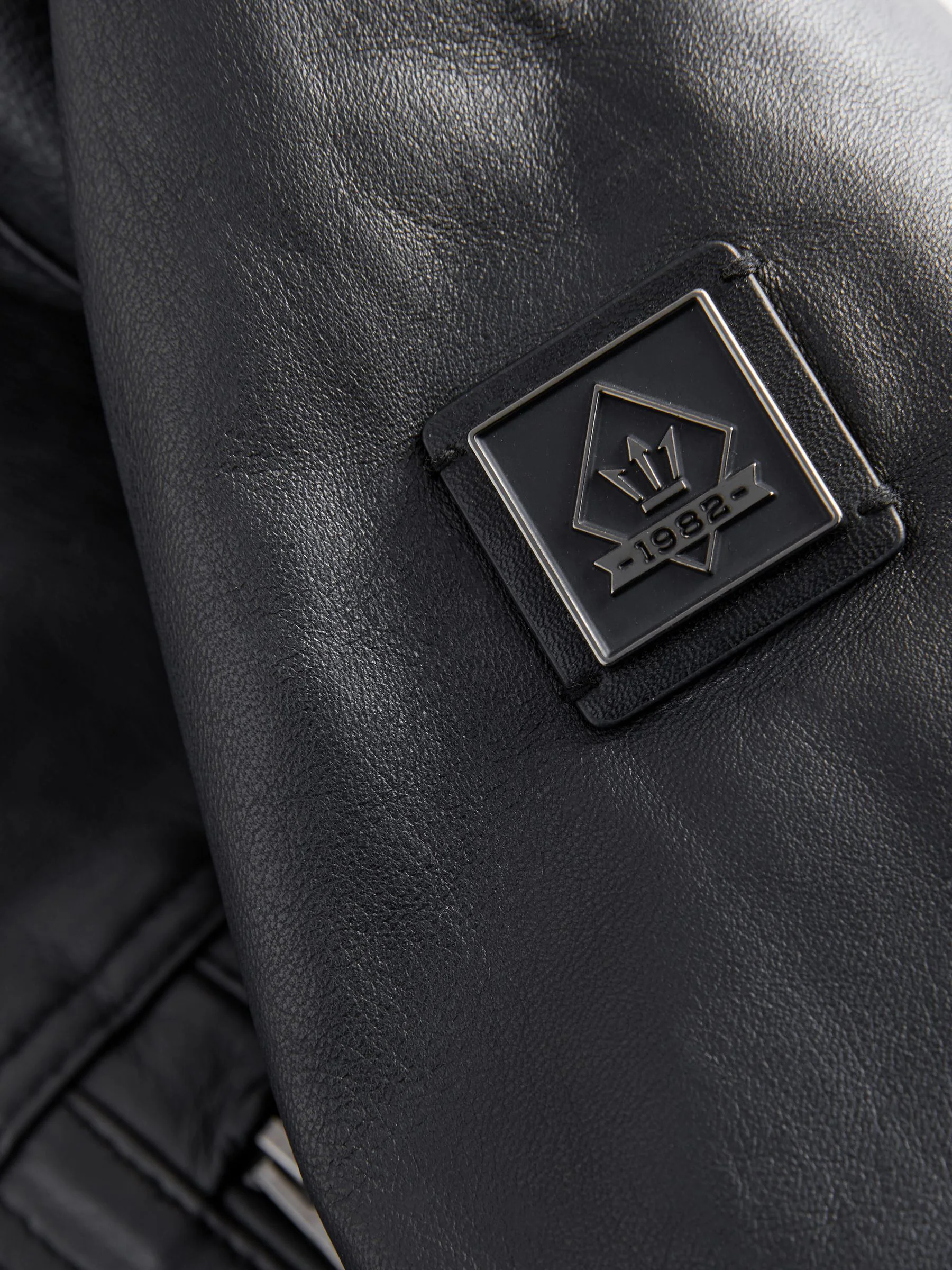 Zwart - Leren Signature Utility Borg gevoerde jas