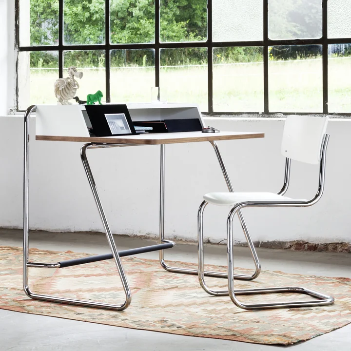 Thonet - S 1200 Sekretär, Chrom / Korpus Esche schwarz gebeizt / Tischplatte Esche schwarz gebeizt