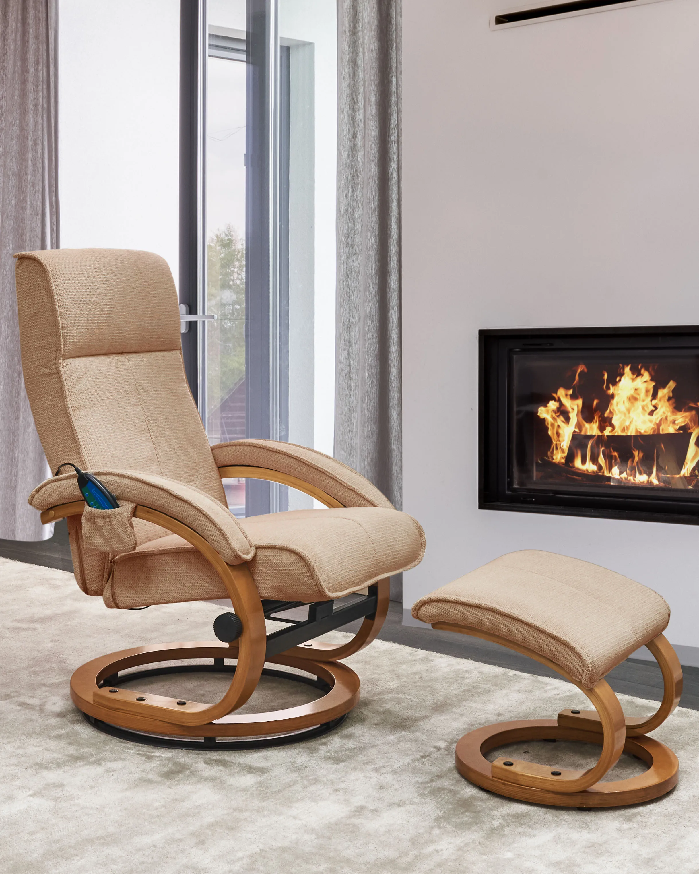 Massagestoel HERO met voetenbank Stof Beige