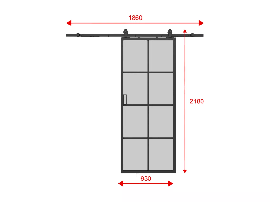 Porte coulissante avec système en applique - aluminium et verre trempé dépoli - H205 x L93 cm - WILDEN II