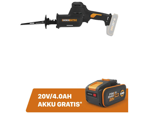 Worx Nitro 20V 2Ah snoerloze reciprozaag + GRATIS bonusartikel: 20V accu WA3644 (4,0Ah)