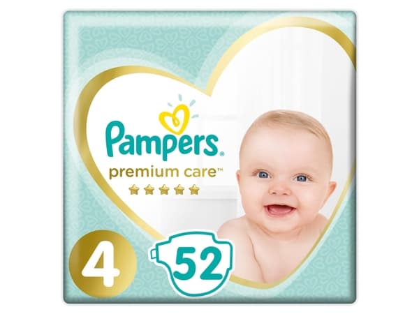 Pampers Premium Care, 7 kg, 18 kg, Hvit, 9 måned(er), 12 måned(er), 52 stykker