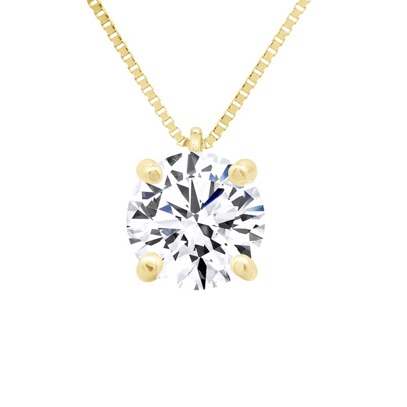 Collier solitaire - Or Jaune - Orné d'un Oxyde de Zirconium 6 mm serti Griffe