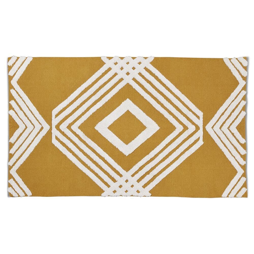 Tapis rectangulaire coton tufté jaune et blanc 100x150 cm