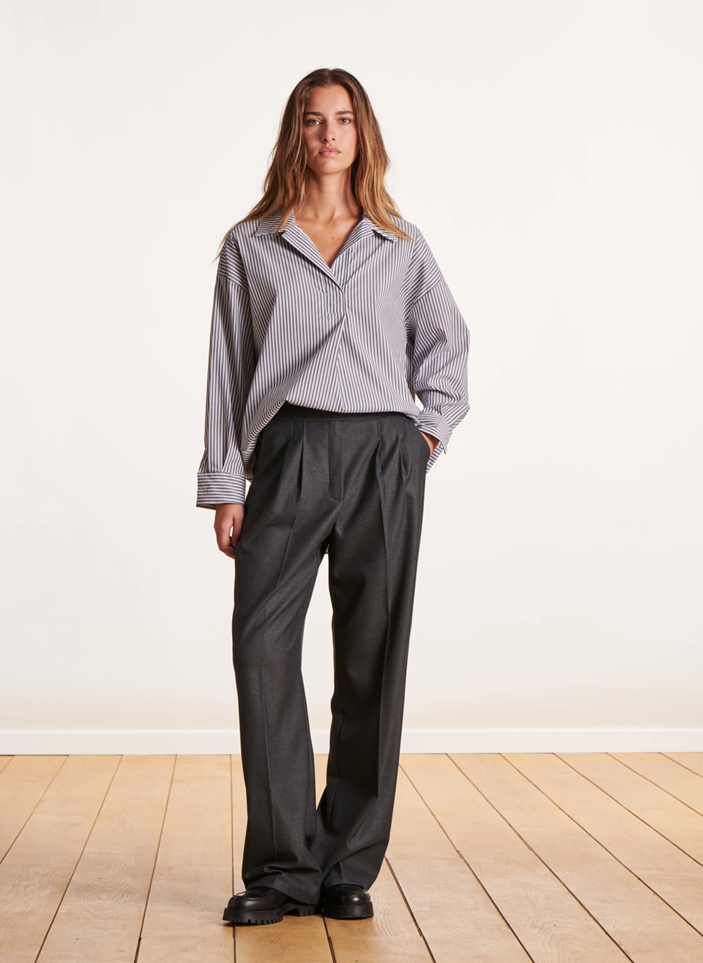 Pantalon large| Gris