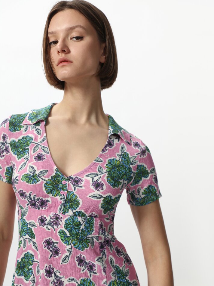 Vestido camisa de manga curta - Rosa claro