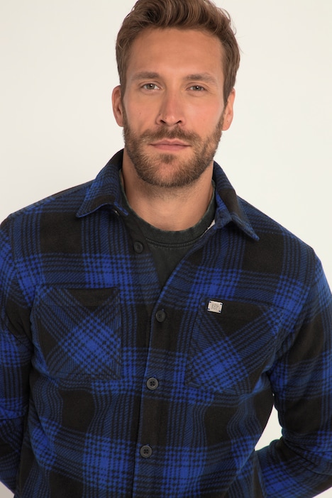 Overshirt, Workwear, Hemd,  Langarm, Fleece, Karo, Teddyfutter