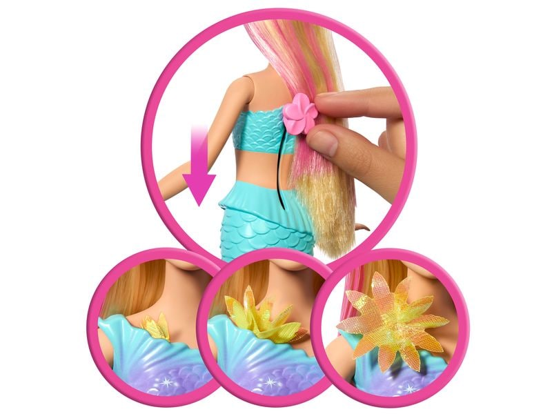 Barbie Puppe Garden Theme Feature Mermaid Dreamtopia Meerjungfrauen-Spielzeugpuppe mit magischer Überraschungsblüte und perlenbesetztem Haarreif
