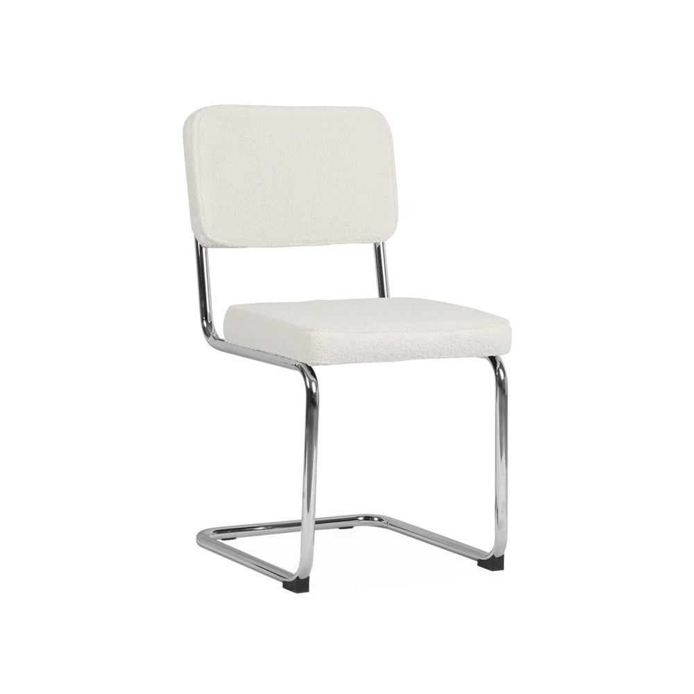 2 chaises cantilever - maja - à bouclettes couleur crème . 46 x 54.5 x 84.5cm