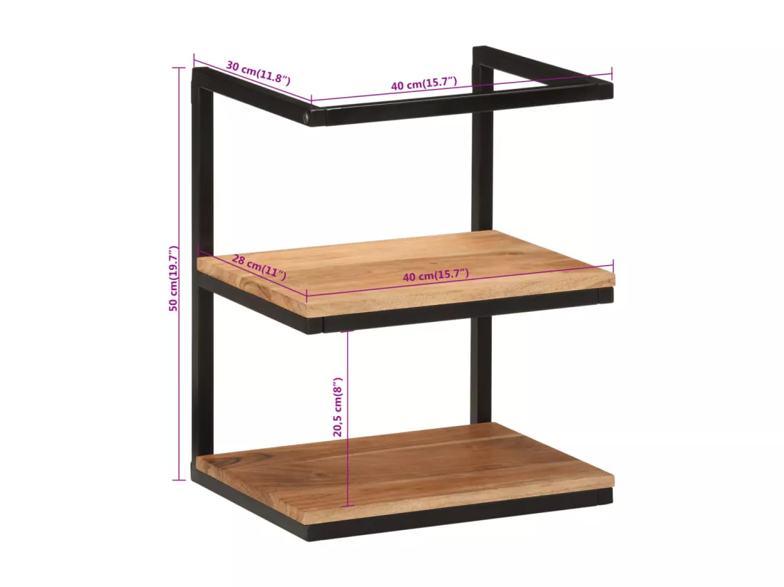 Étagère murale 40x30x50 cm bois massif d'acacia et fer