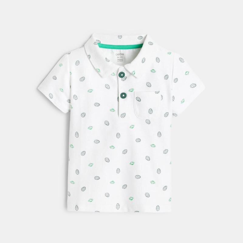 Polo fantaisie imprimé singes et feuilles blanc bébé garçon Blanc