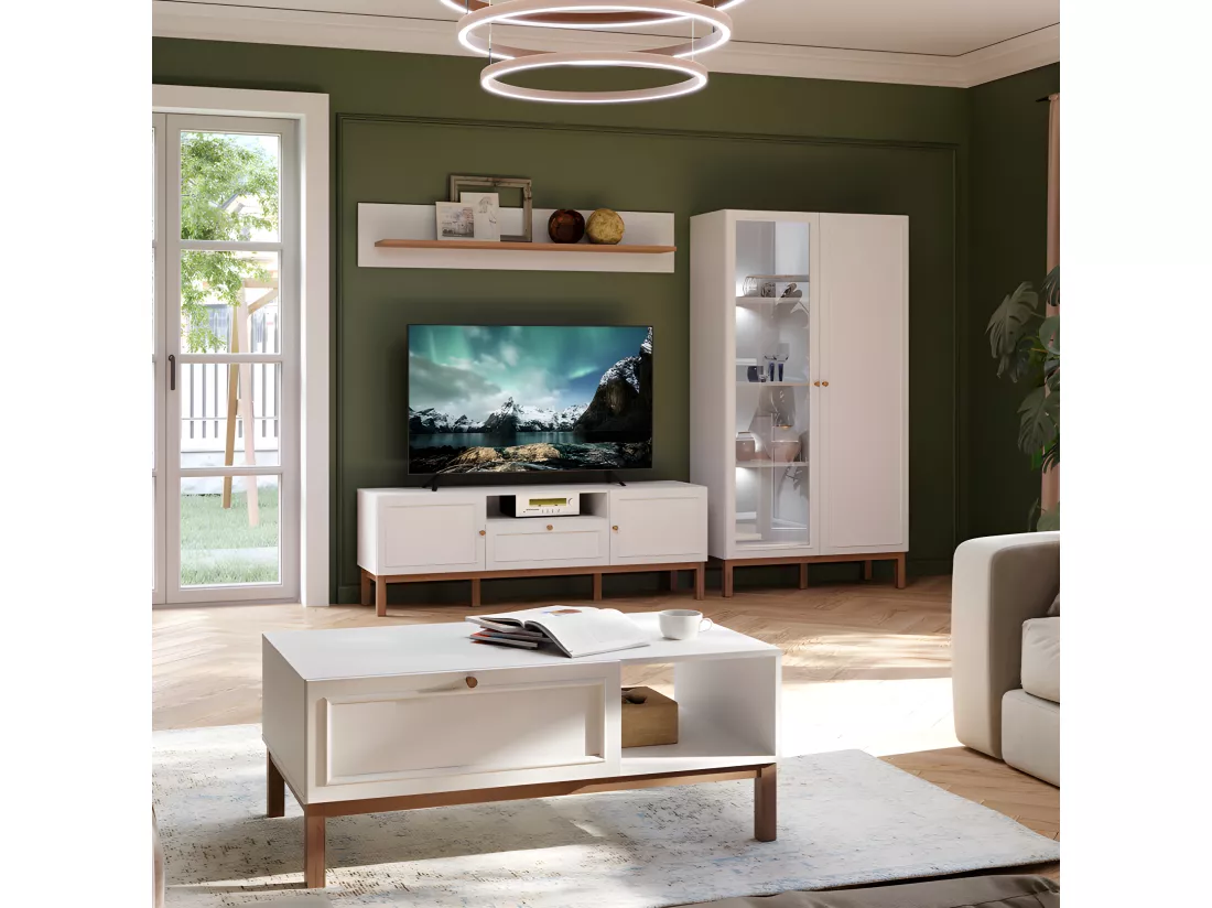 Armoirette vitrée décor gris et chêne avec portes réversibles - UDINE