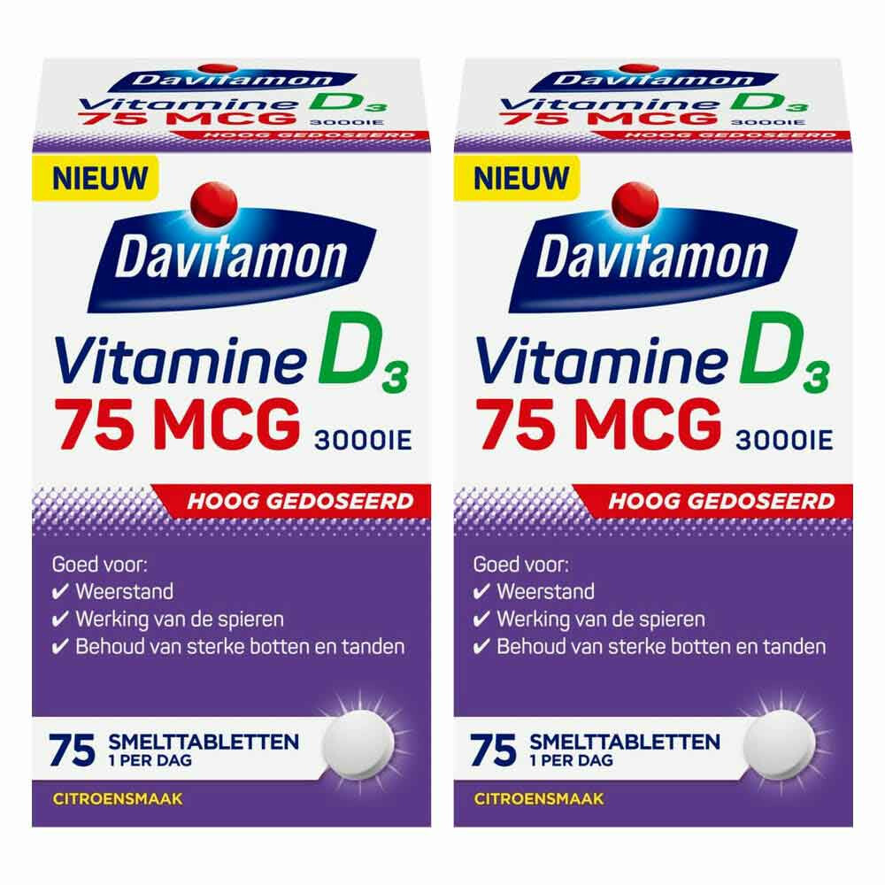 2x Davitamon Vitamine D3 75mcg 75 smelttabletten