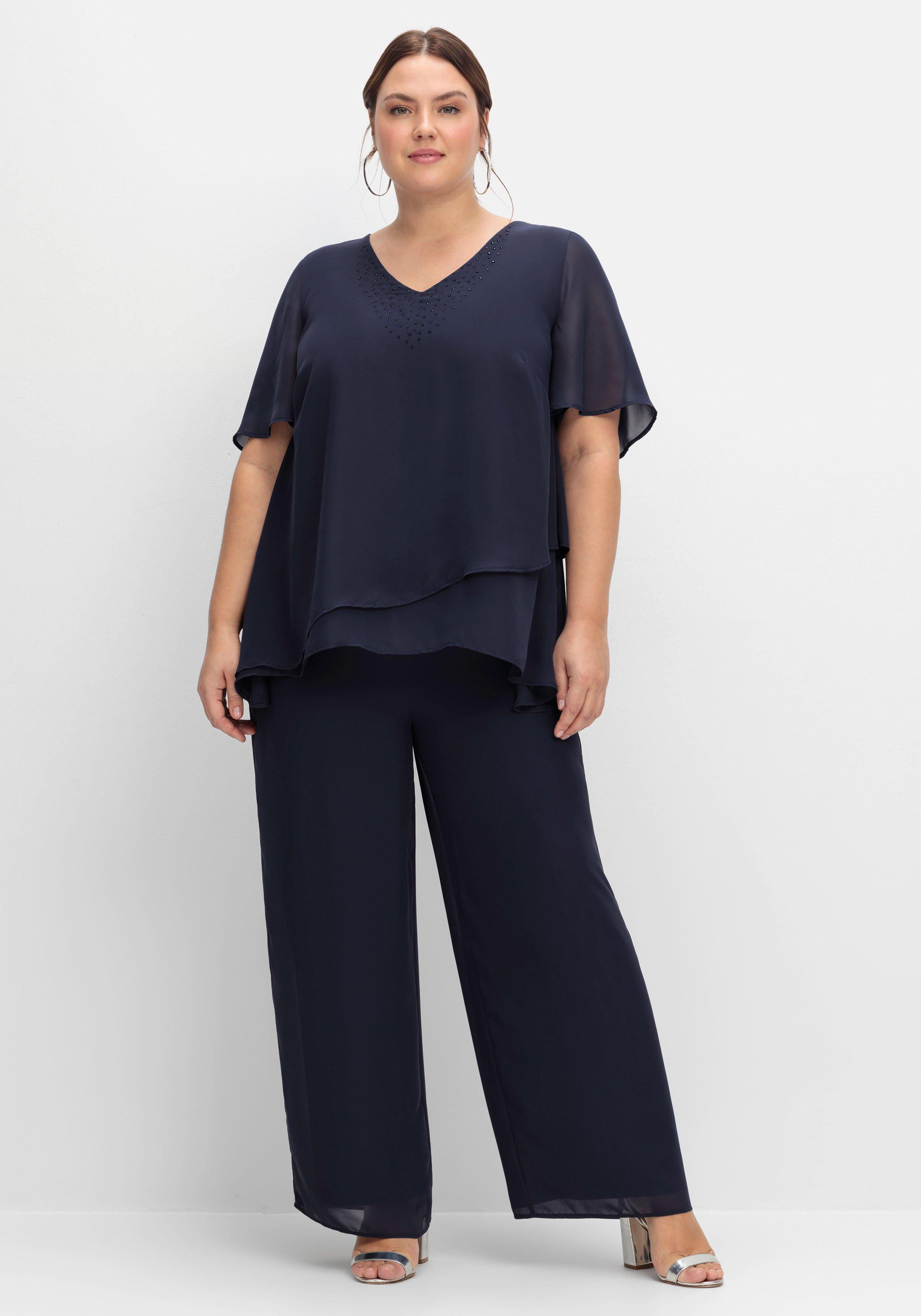 Georgette-Overall im Lagenlook, mit weitem Bein