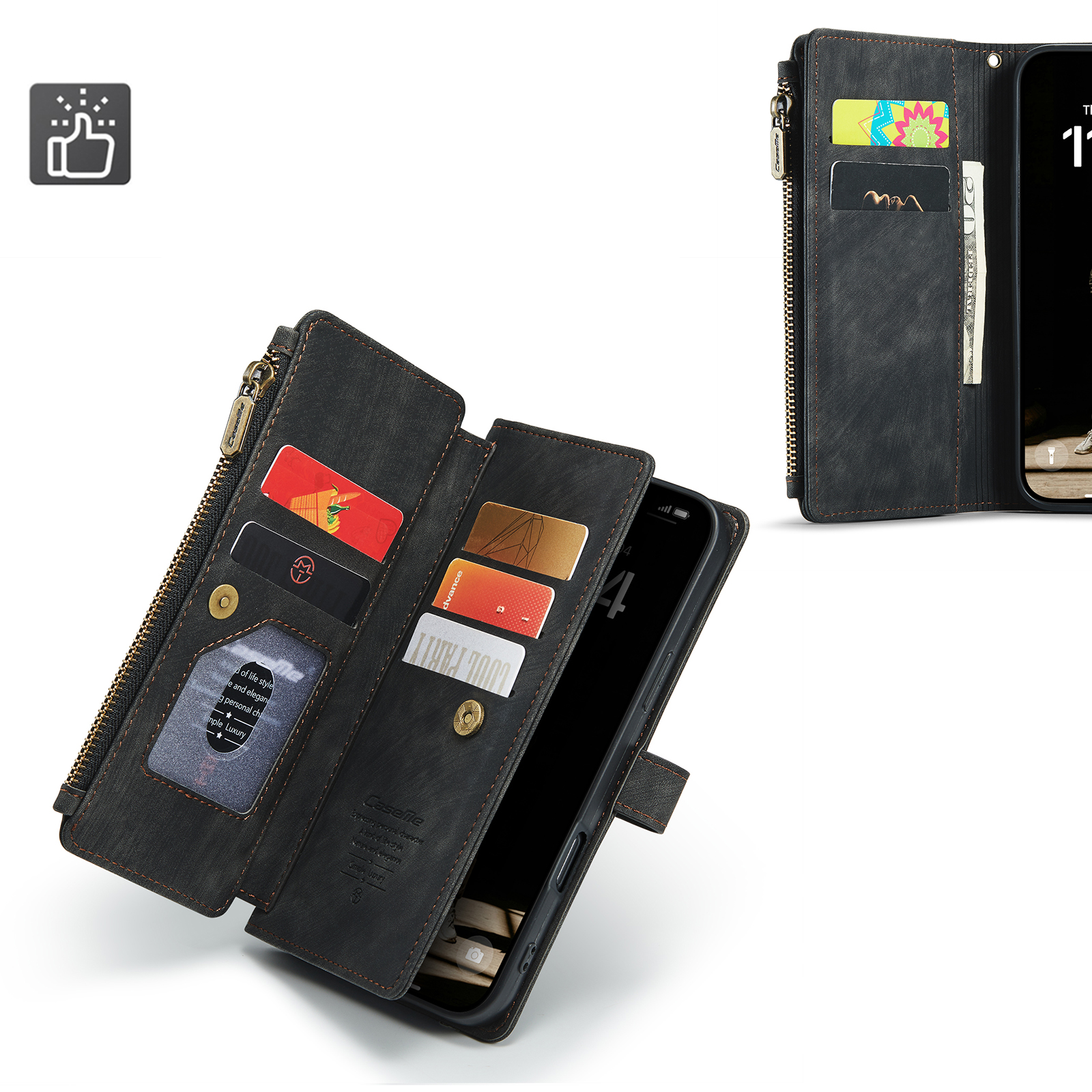 iPhone 17 2in1 Leder Tasche Karten Etui - Schwarz