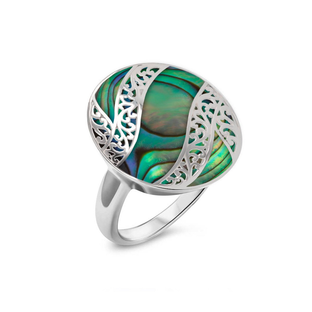 Bague d'Exception : Nacre Abalone Naturelle et Dentelles d'Argent 925 pour un Style Inimitable | Aden