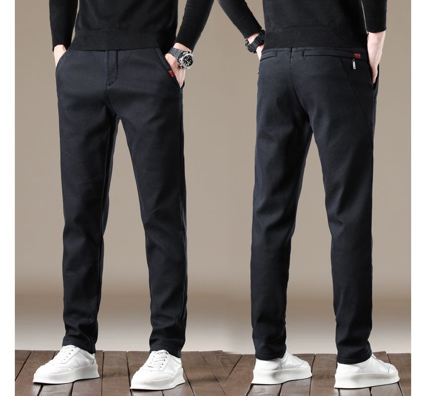 Denimic - Middelhoge effen rechte broek