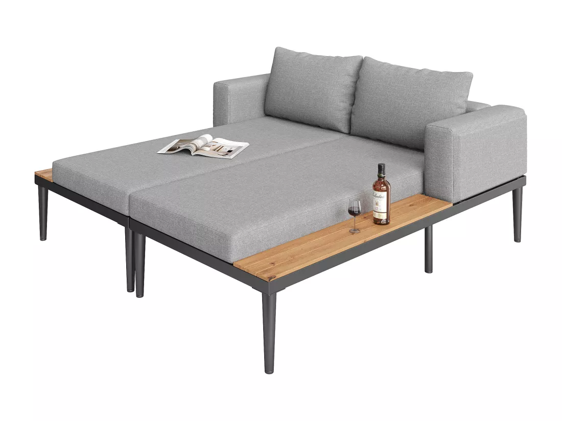 Bain de soleil extérieur, chaise longue extérieure, canapé-lit multifonctionnel imperméable, chaise longue double avec étagère