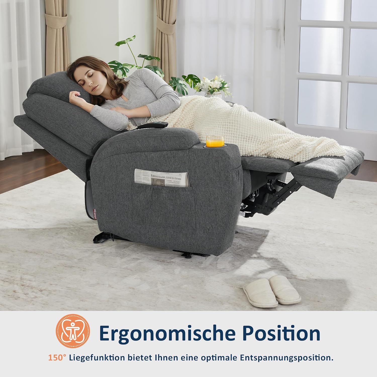 M MCombo Elektrisch Relaxsessel Massagesessel Fernsehsessel Liegefunktion Vibration Heizung 7061 neues Modell, Ergonomisch (Grau-Stoff)