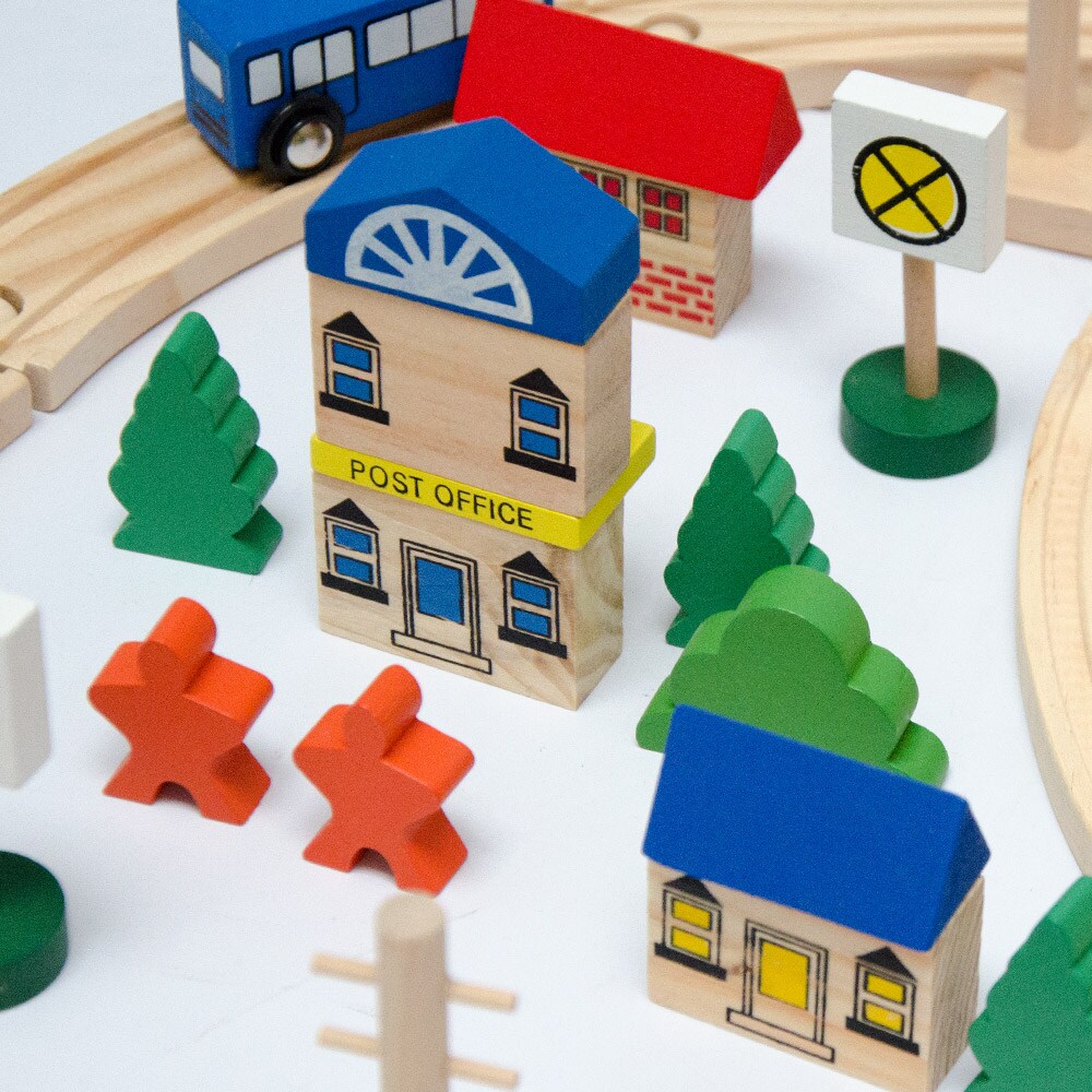 130 Teile XXL Holzeisenbahn Set - 5m Schienen - Holz Eisenbahn Kinder Spielzeug