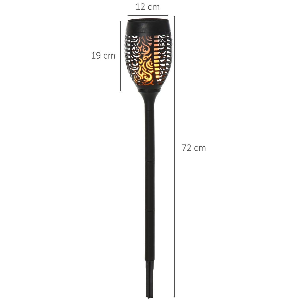 Outsunny Solar Lights, Tuinverlichting, Set van 4 Lampen, 6-8 uur, IP44 Waterdicht, Ø12 x H72 cm, Kunststof, Zwart