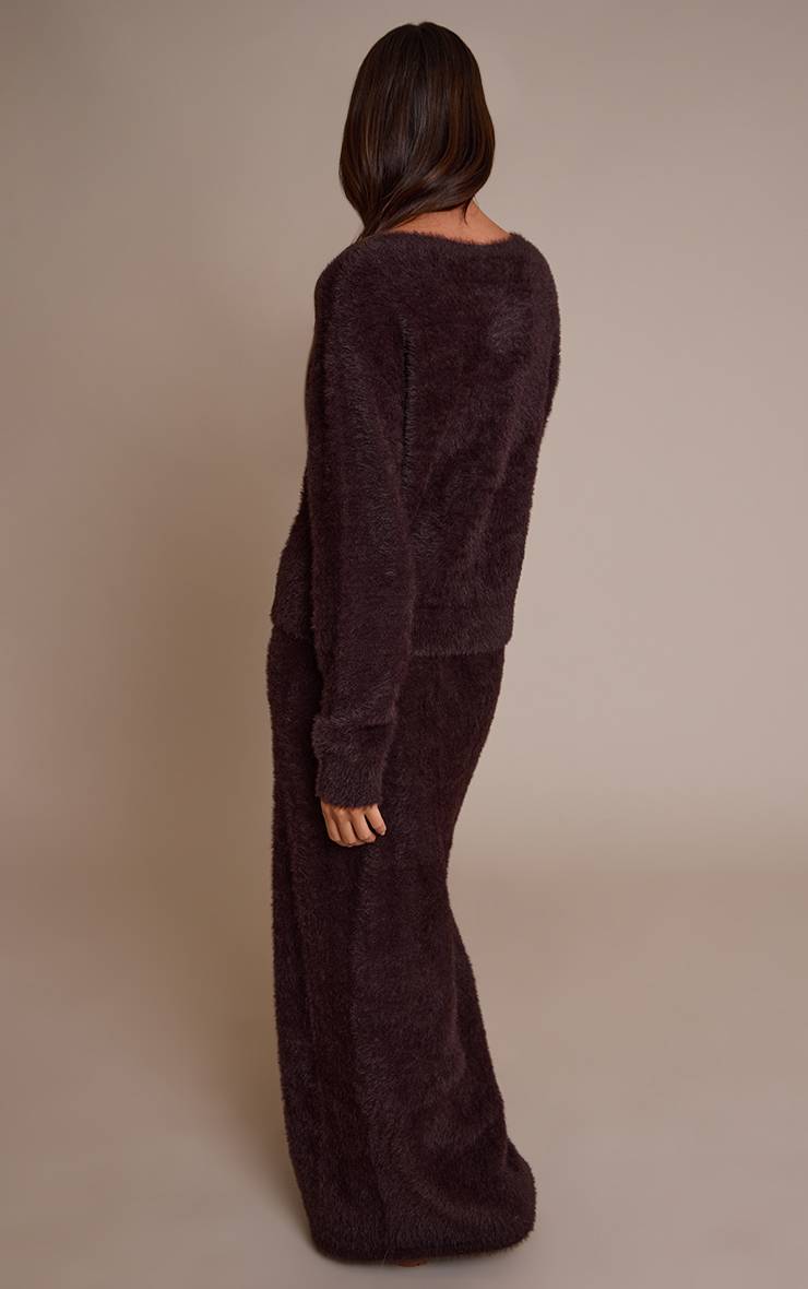 Chocolat Jupe Longue En Maille Duveteuse