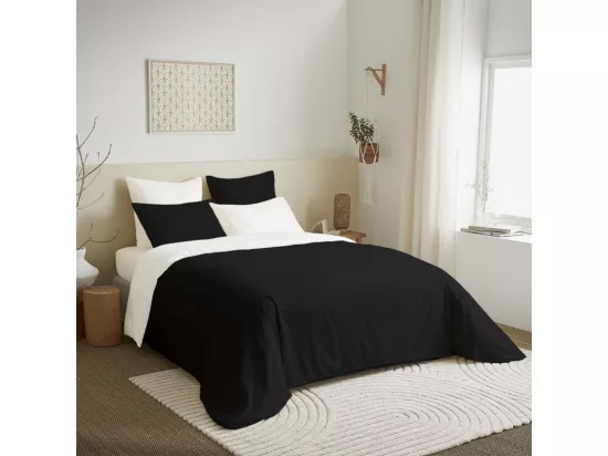Pack complet 6 pièces Noir/Blanc housse de couette pour lit 140 x 190 cm 100% coton / 57 fils/cm²
