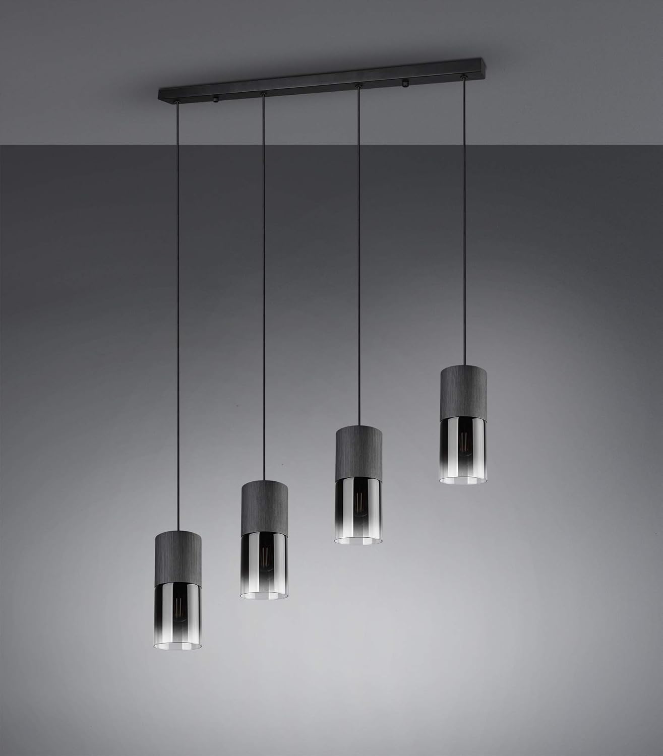 Trio Leuchten Pendelleuchte Robin 310600432, Metall Schwarz matt, Glas rauchfarbig, exkl. 4x E27, Schwarz Matt/Rauchfarbig
