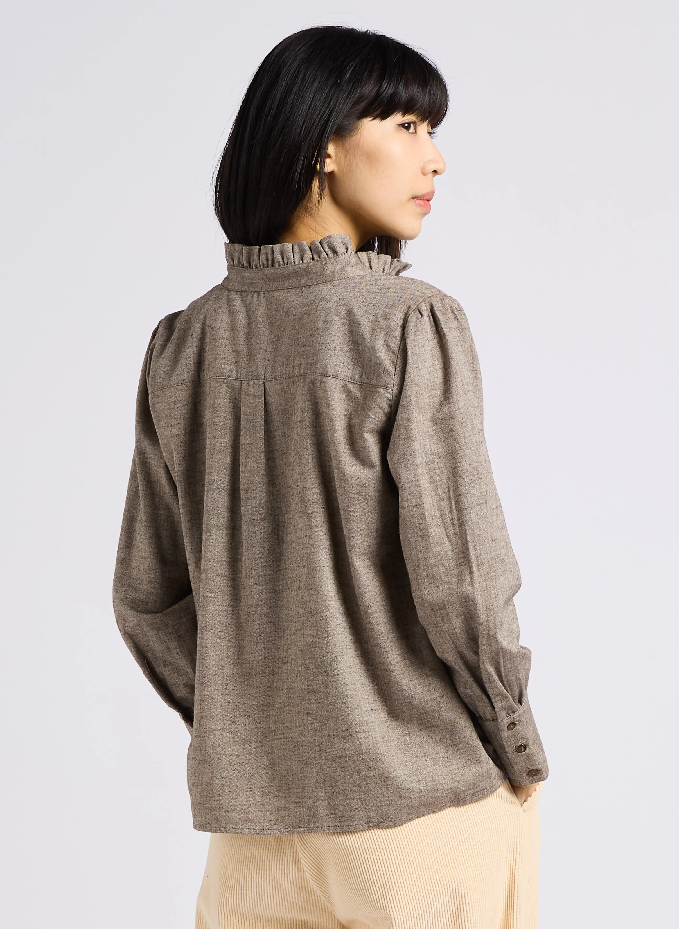 ALINE - Top col victorien en coton | Beige