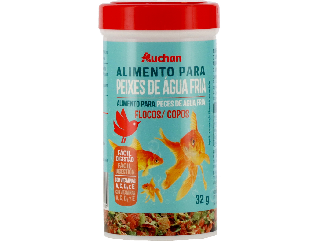 COMIDA PARA PEIXES AUCHAN ÁGUA FRIA EM FLOCOS 32G