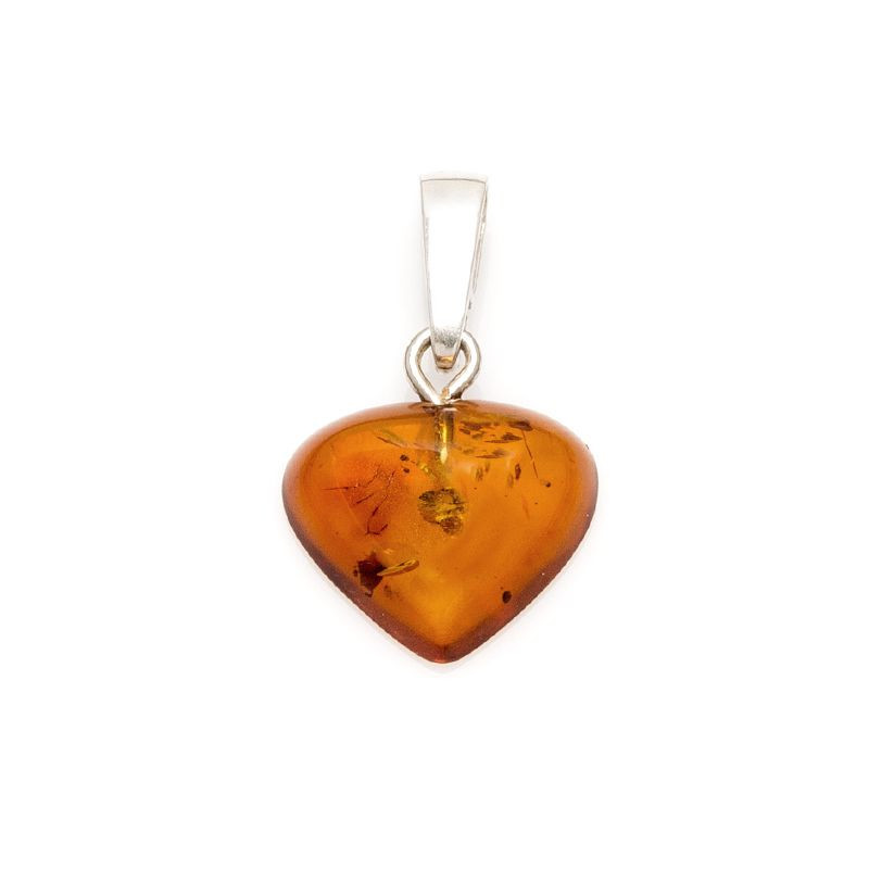 Pendentif argent ambre coeur
